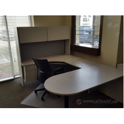 Grey 72 x 84 C / U Suite Desk with Bullet Top and Overhead
